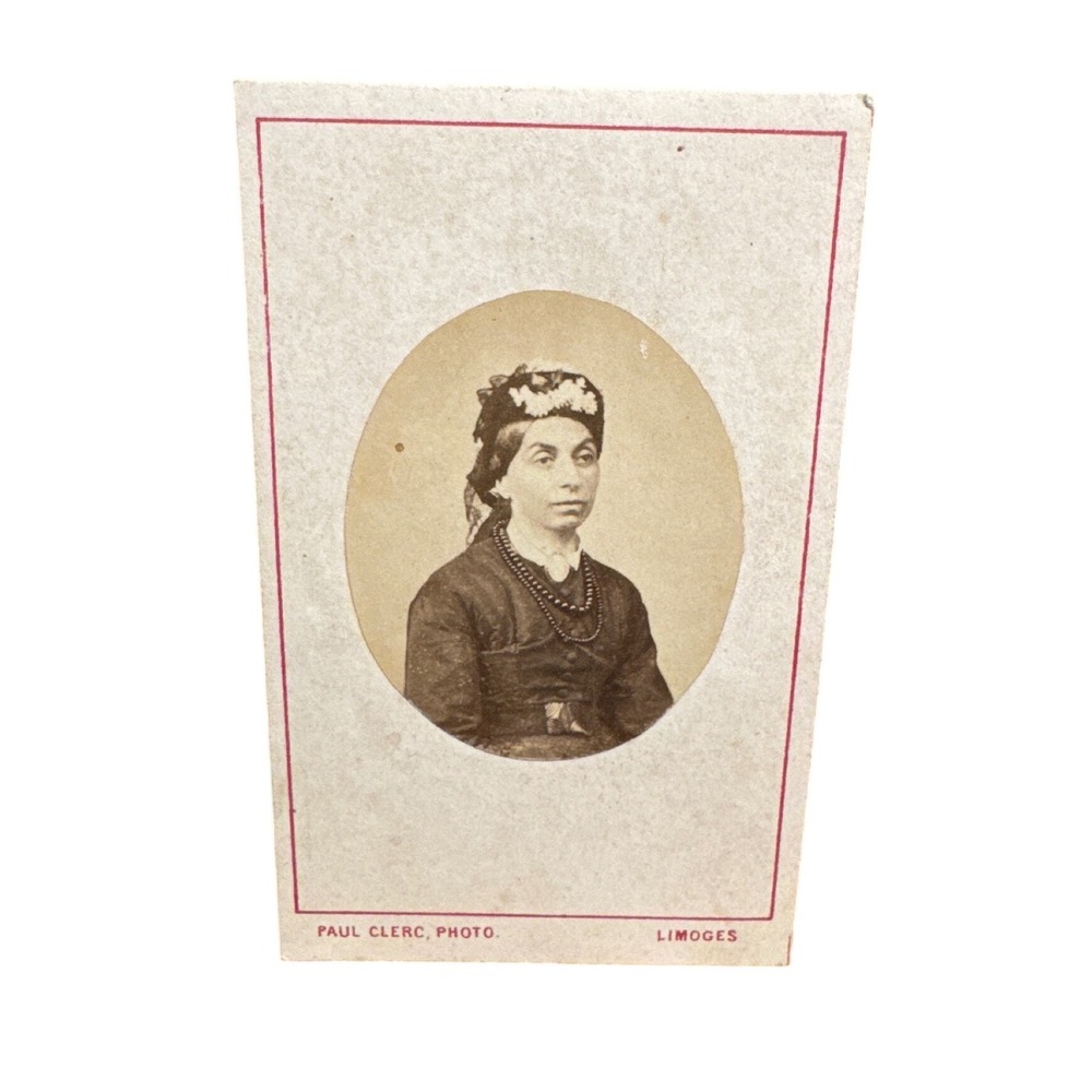 Antique CDV Photo Paul Clerc Limoges France Victorian Woman Portrait Photograph